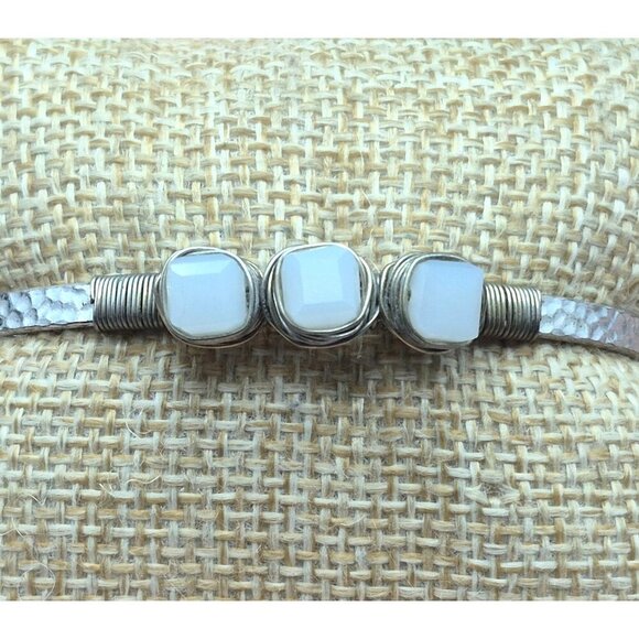 Cute Artisan Made Silver Tone Bangle Cuff Bracelet Wire Wrapped Hammered - Picture 7 of 9